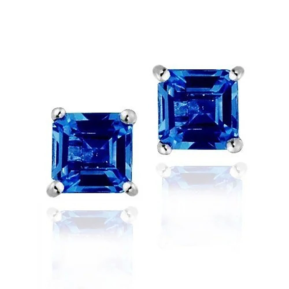 2.00CTTW Square Crystal Stud Earrings - White Blue Square