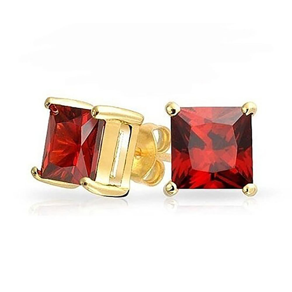 2.00CTTW Square Crystal Stud Earrings - Yellow Red Square
