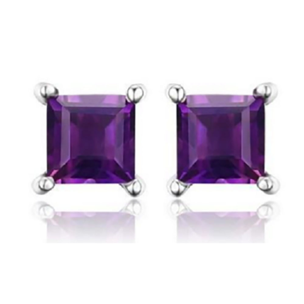 2.00CTTW Square Crystal Stud Earrings - White Purple Square