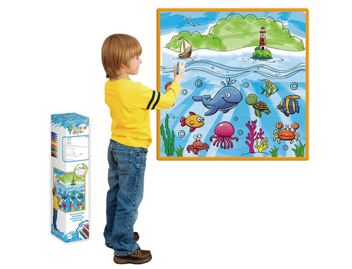 Kids' Washable Coloring Mat with 12 Washable Markers -  Sea Life   19.5”x19.5”