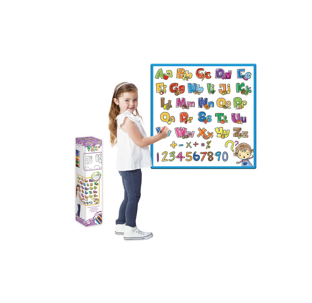 Kids' Washable Coloring Mat with 12 Washable Markers - Alphabet & Number  19.5”x19.5”