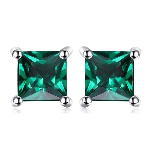 14K-White-Gold Plated Square Crystal Stud Earrings - W-SQ-WGreen