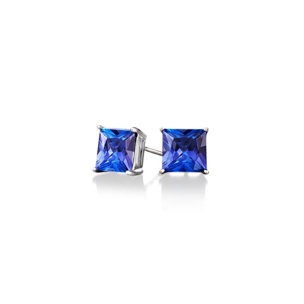 14K-White-Gold Plated Square Crystal Stud Earrings - W-SQ-Wblue