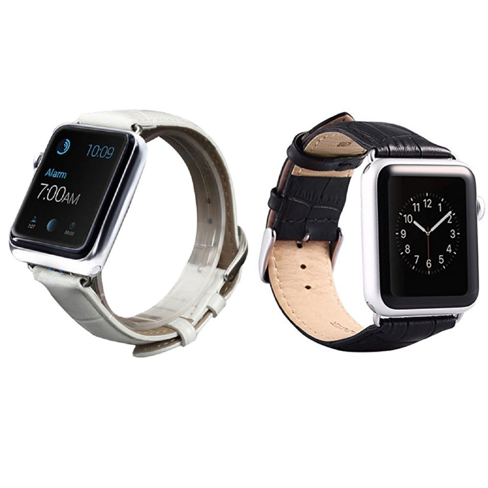 Crocodile Leather Band for Apple Watch (2-Pack) - Croc-2PK-42mm-White/Black