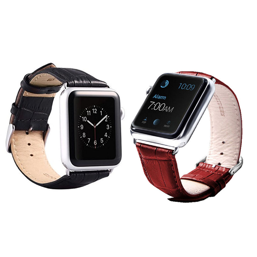 Crocodile Leather Band for Apple Watch (2-Pack) - Croc-2PK-42mm-Black/Red