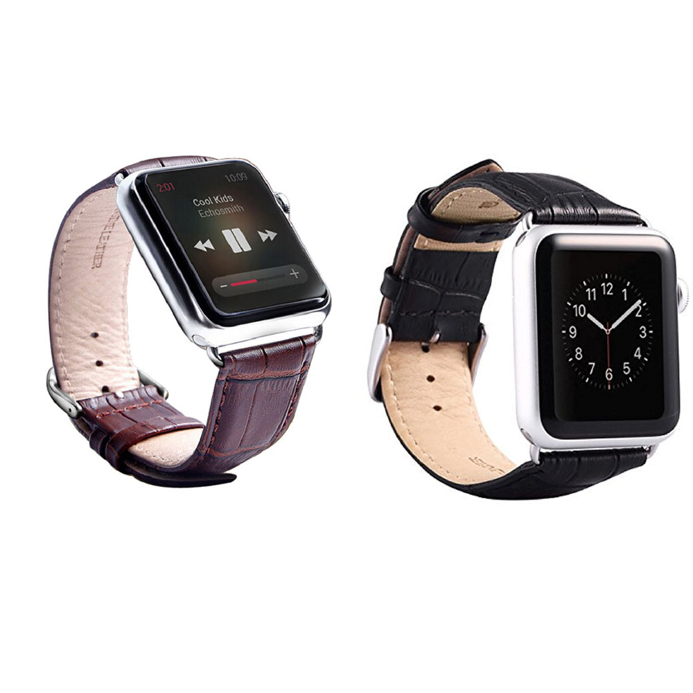 Crocodile Leather Band for Apple Watch (2-Pack) - Croc-2PK-38mm-Brown/Black