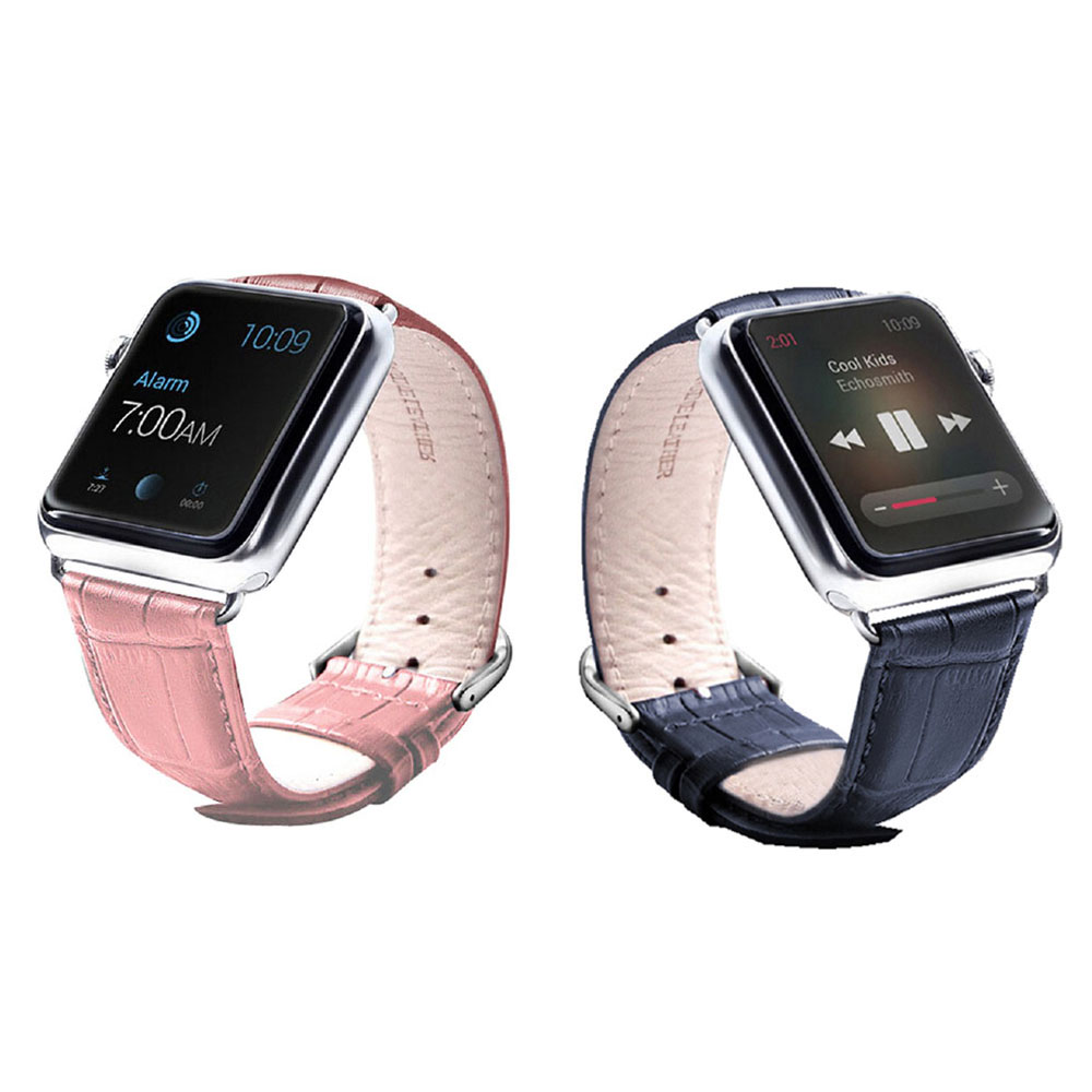 Crocodile Leather Band for Apple Watch (2-Pack) - Croc-2PK-38mm-Pink/Navy