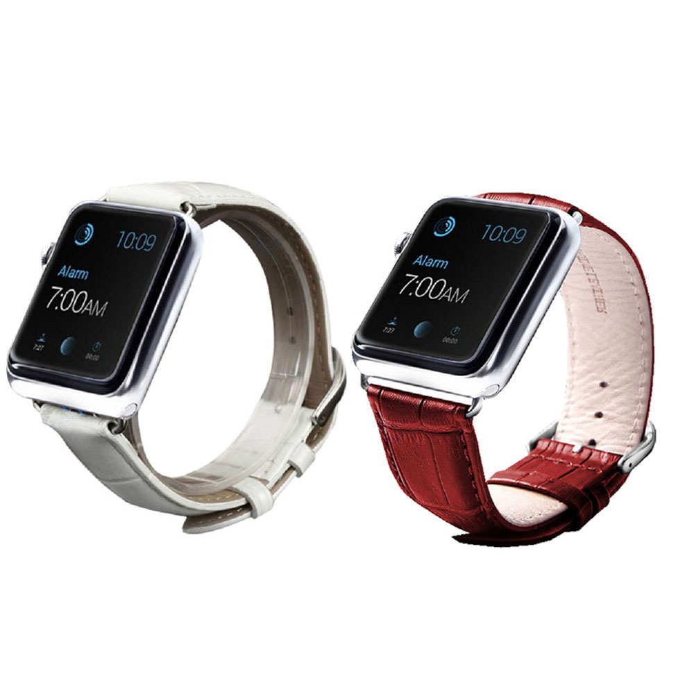 Crocodile Leather Band for Apple Watch (2-Pack) - Croc-2PK-38mm-White/Red