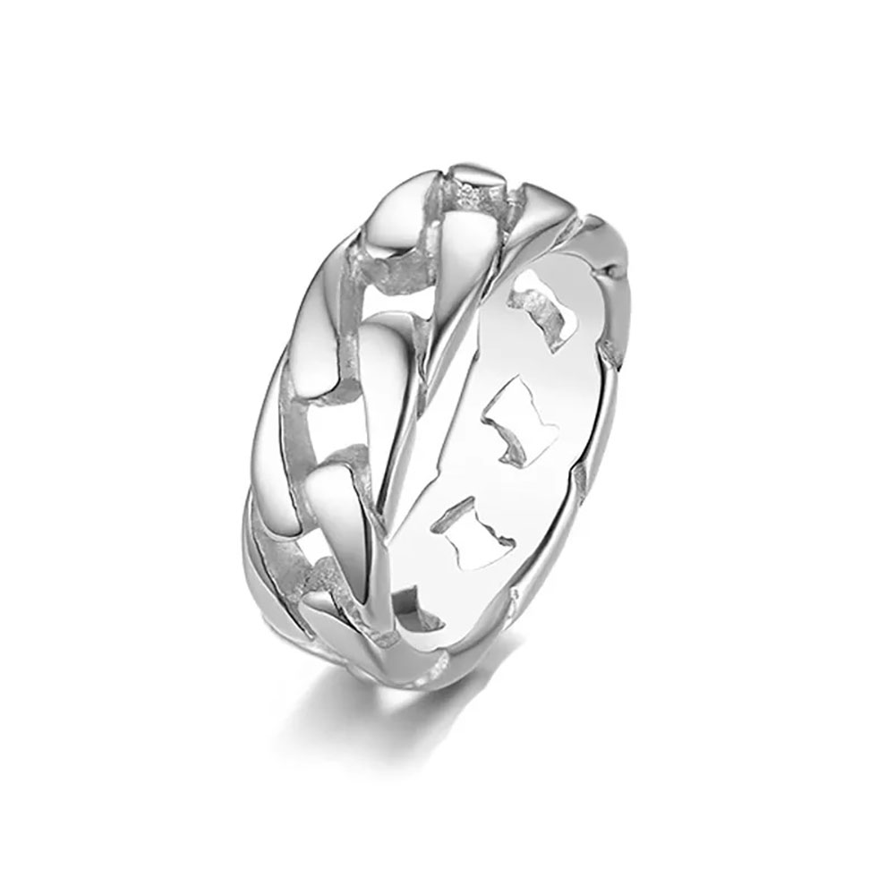 Link Chain Stainless Steel Ring - WHITE SIZE 9