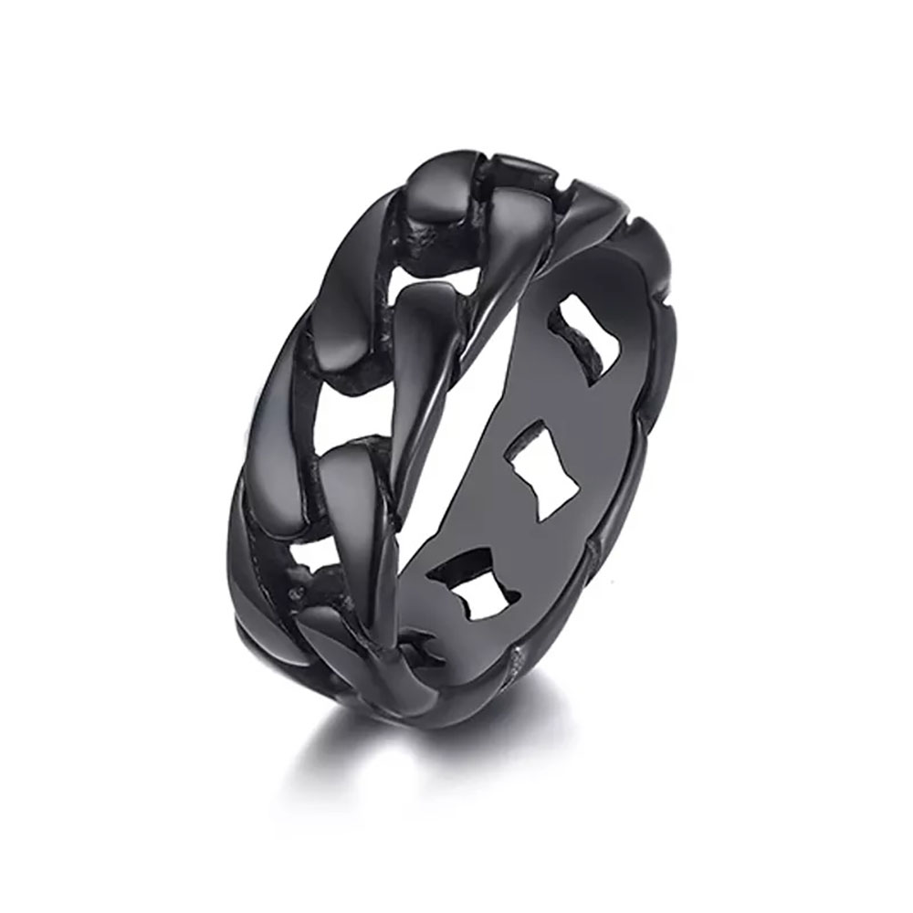 Link Chain Stainless Steel Ring - BLACK SIZE 10