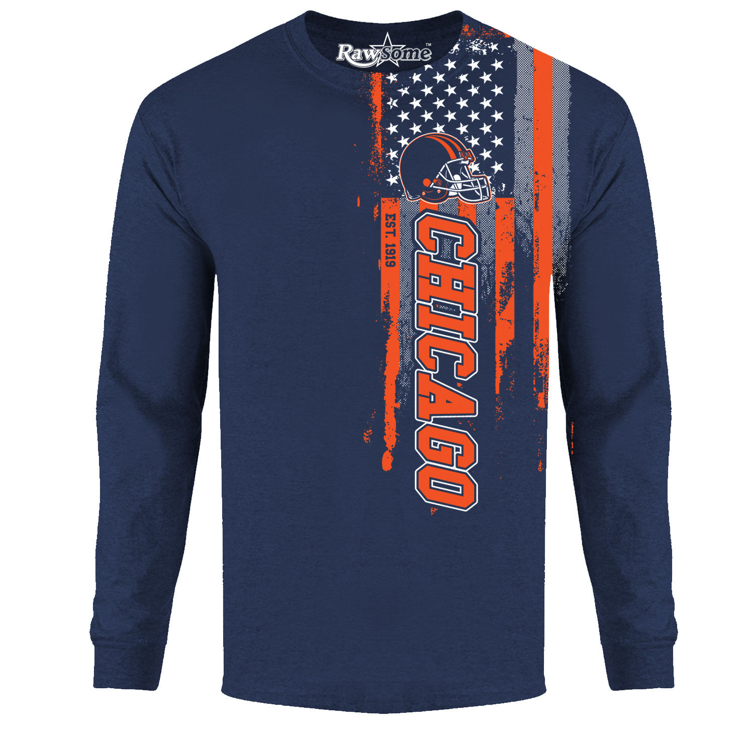 Men's Football USA Flag Long Sleeve Shirt - Chicago - Navy / S