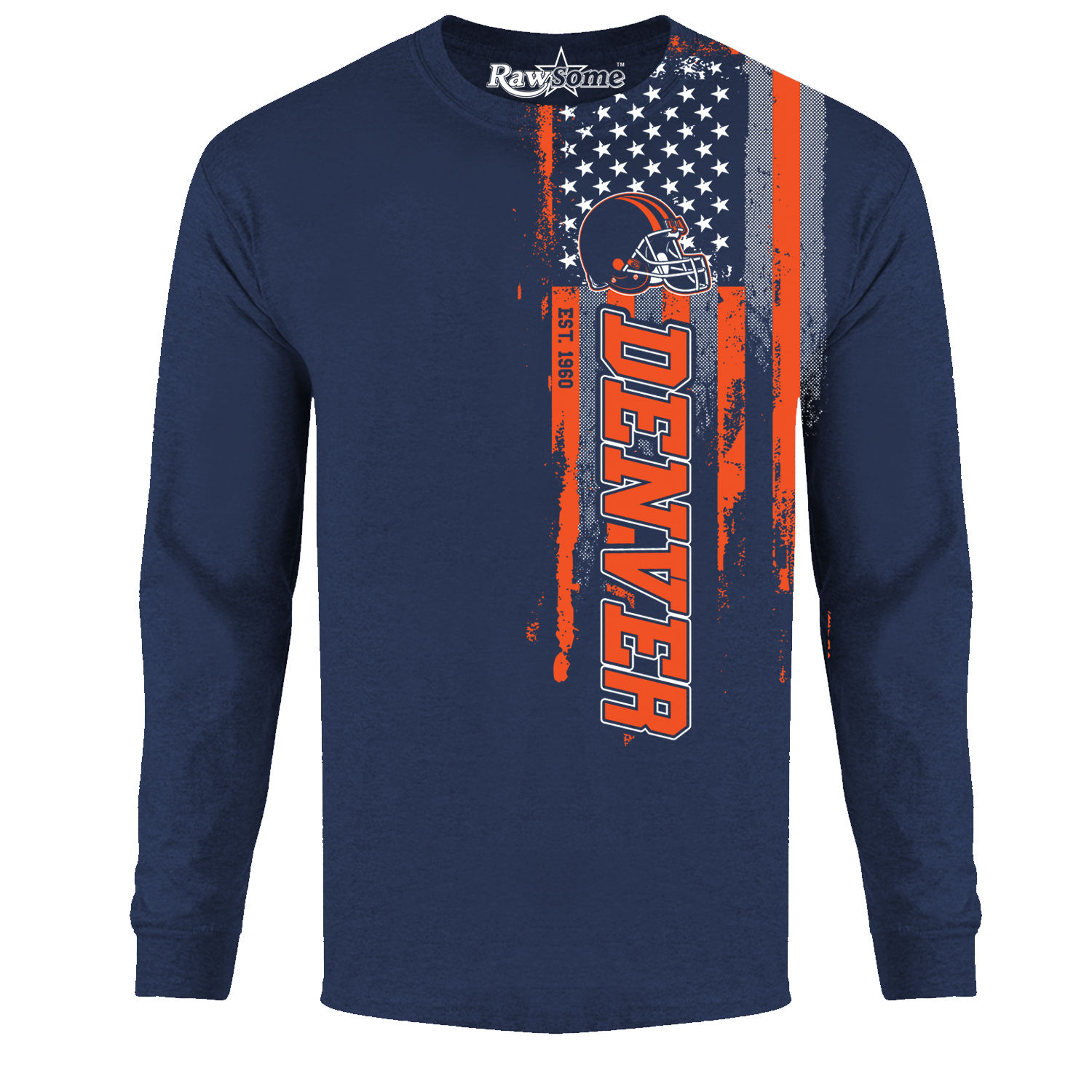 Men's Football USA Flag Long Sleeve Shirt - Denver - Navy / 2XL