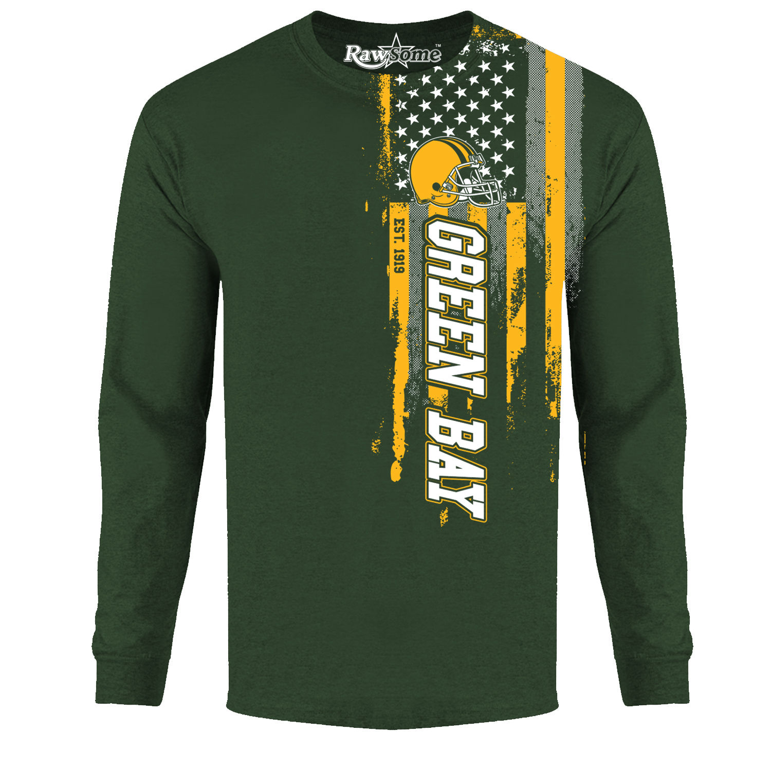 Men's Football USA Flag Long Sleeve Shirt - Green Bay - F.Green / S