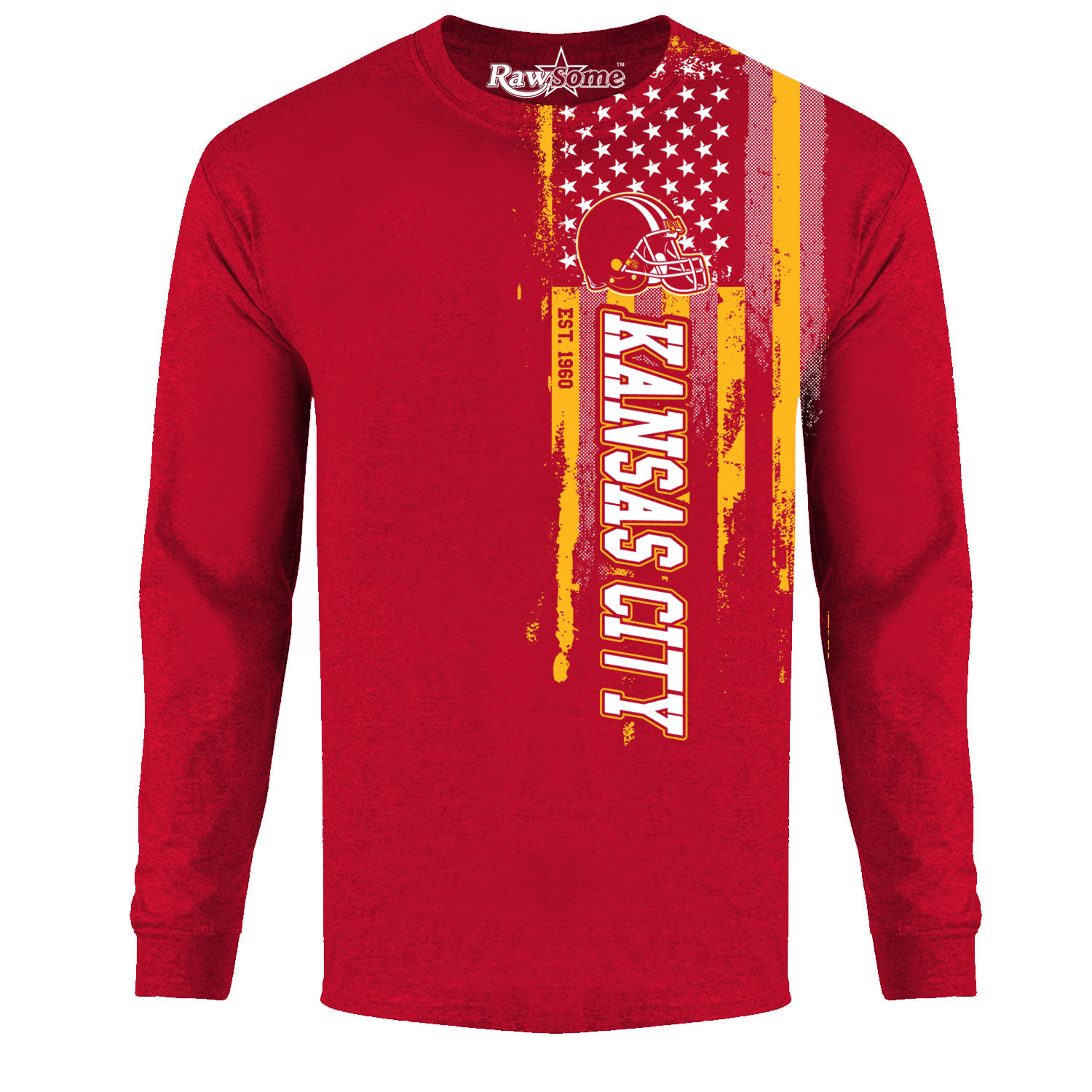 Men's Football USA Flag Long Sleeve Shirt - Kansas City - Red / 2XL