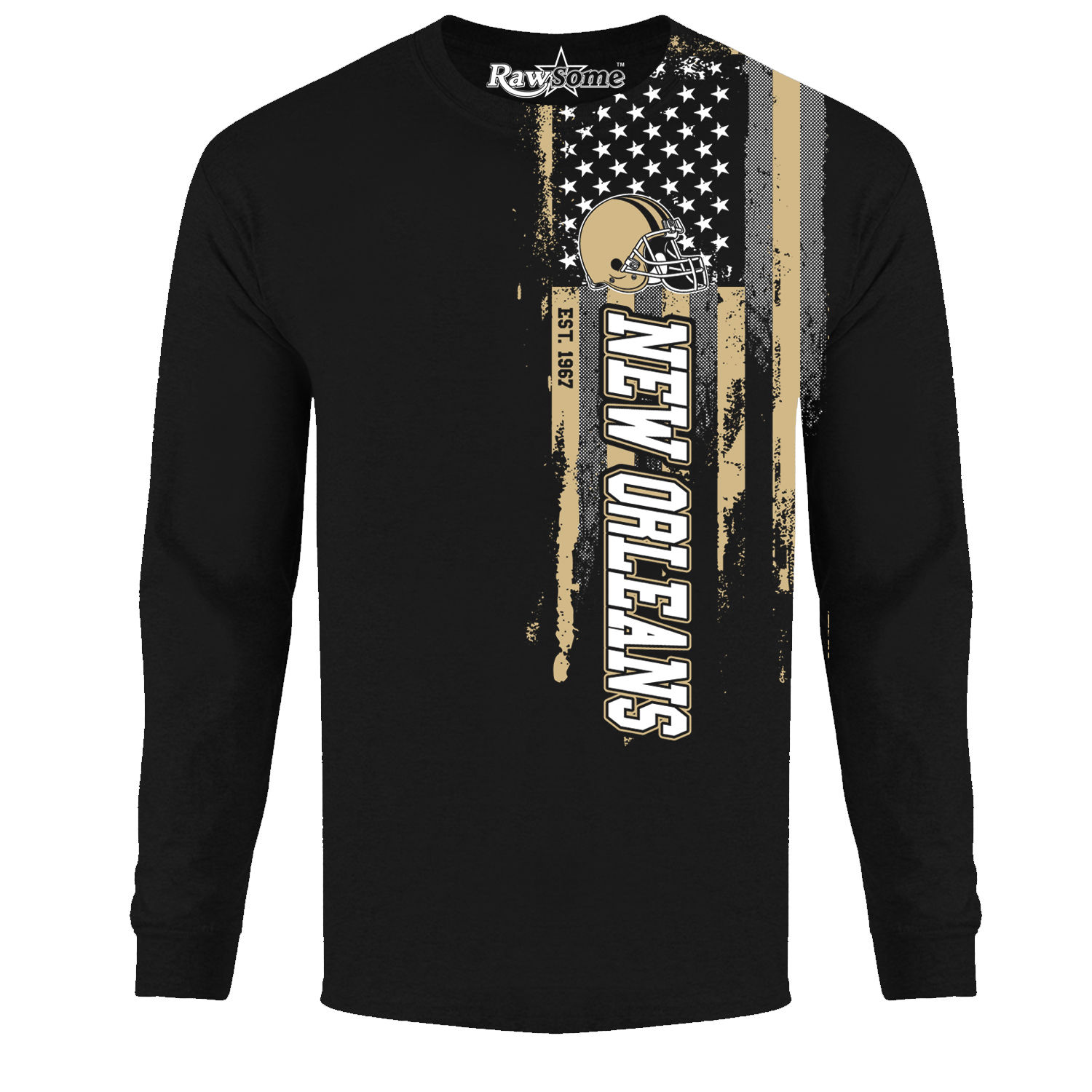 Men's Football USA Flag Long Sleeve Shirt - New Orleans - Black / 2XL