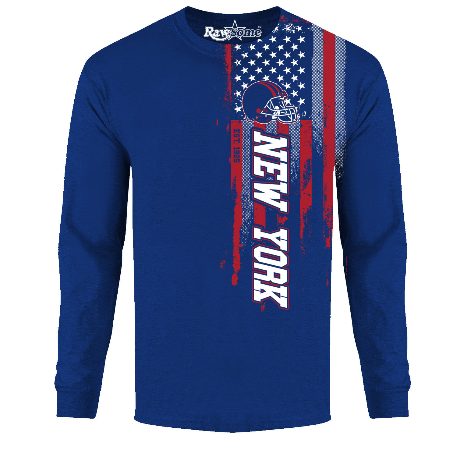 Men's Football USA Flag Long Sleeve Shirt - New York - Royal / L