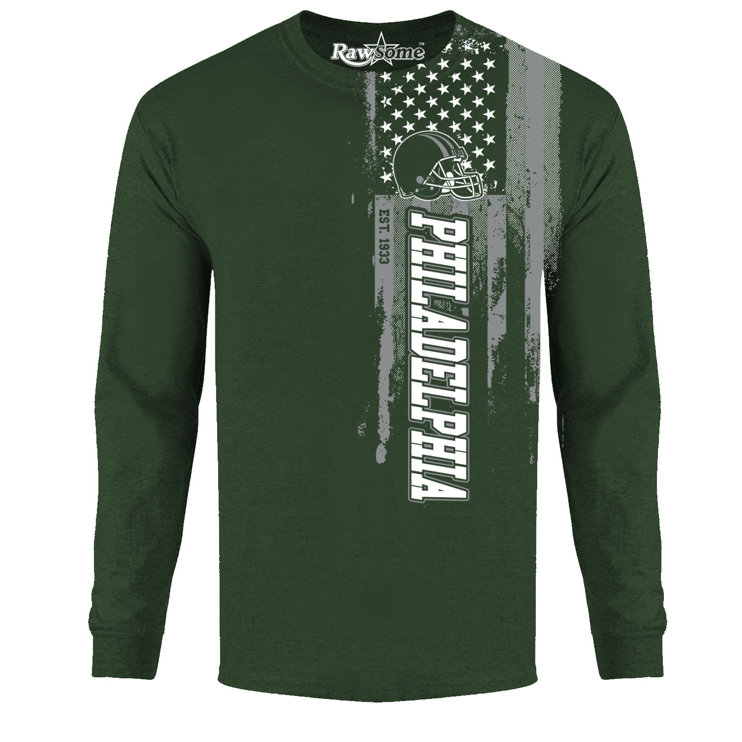 Men's Football USA Flag Long Sleeve Shirt - Philadelphia - F.Green / 2XL