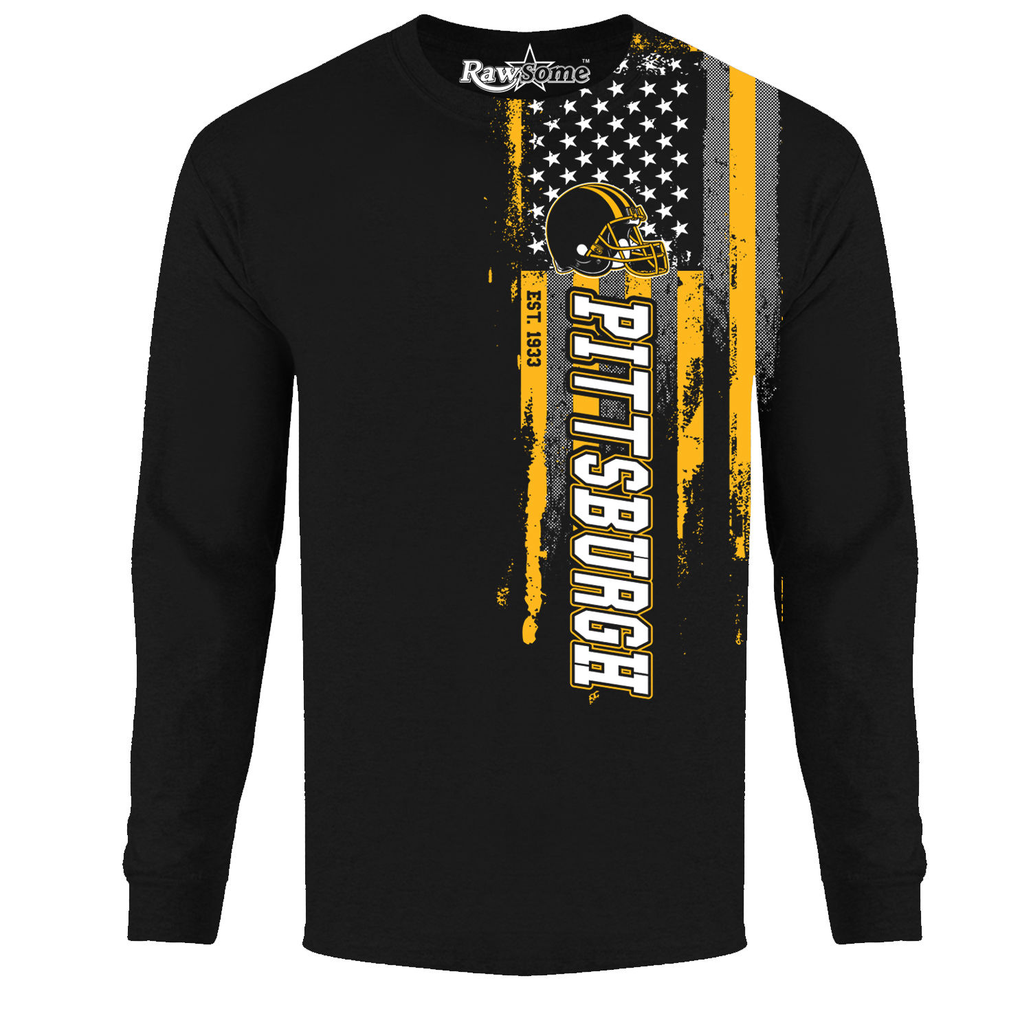 Men's Football USA Flag Long Sleeve Shirt - Pittsburgh - Black / S