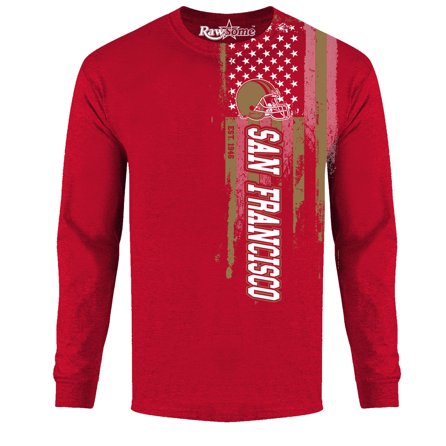 Men's Football USA Flag Long Sleeve Shirt - San Francisco - Red / S