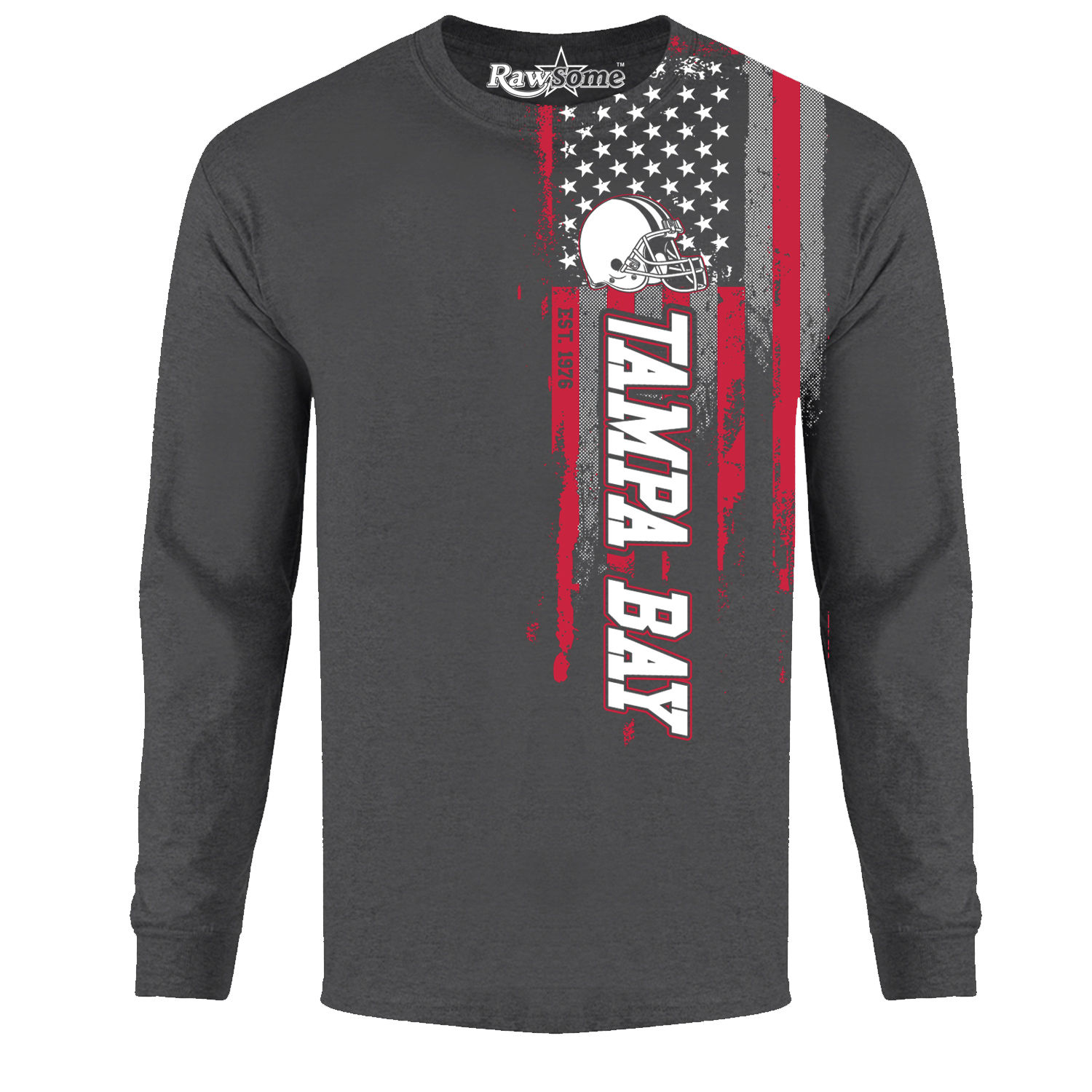 Men's Football USA Flag Long Sleeve Shirt - Tampa Bay - Charcoal / 2XL