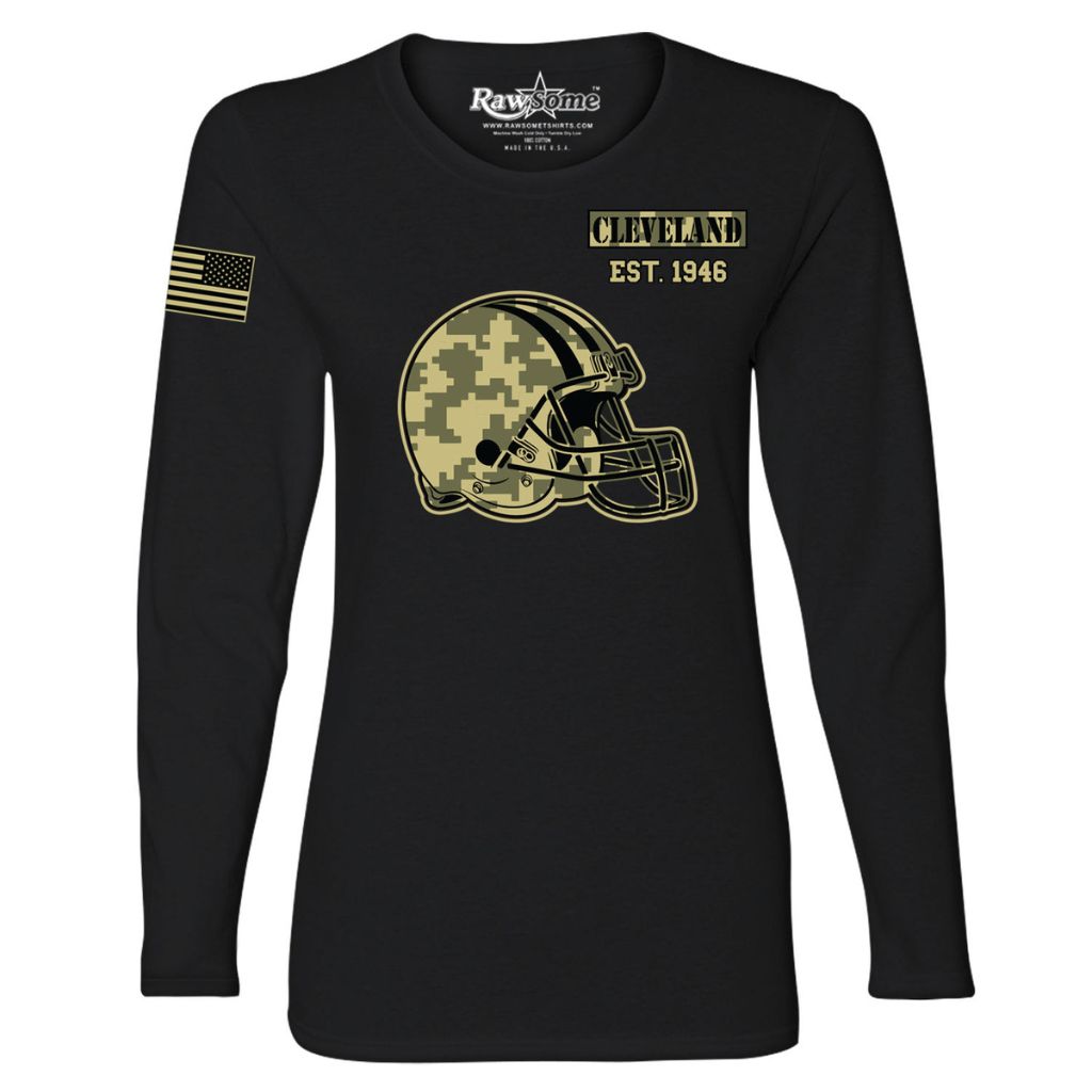 Women's Ultimate Camo Football Black Long Sleeve Shirt - X-Large - Cleveland