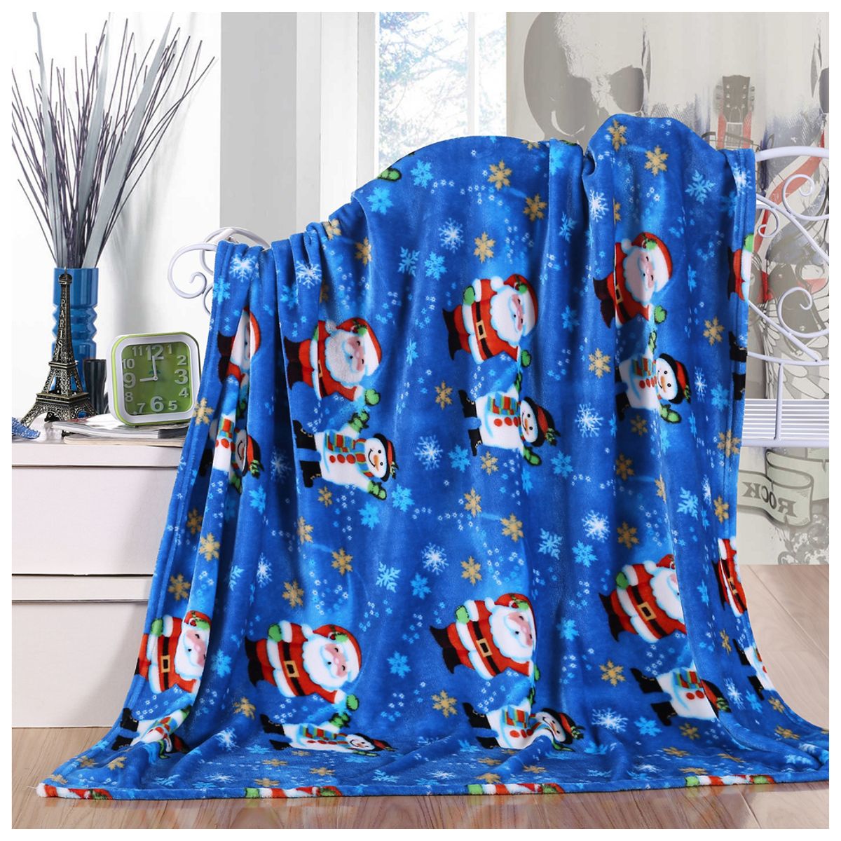 Noble House Soft Fleece Winter Holiday Throw Blanket - Santa Snowman