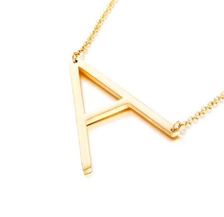 18K Gold-Plated Sideway Initial Necklace - Yellow Gold - A