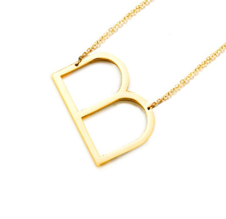 18K Gold-Plated Sideway Initial Necklace - Yellow Gold - B