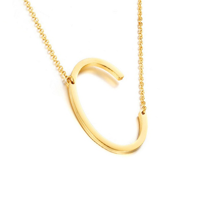 18K Gold-Plated Sideway Initial Necklace - Yellow Gold - C