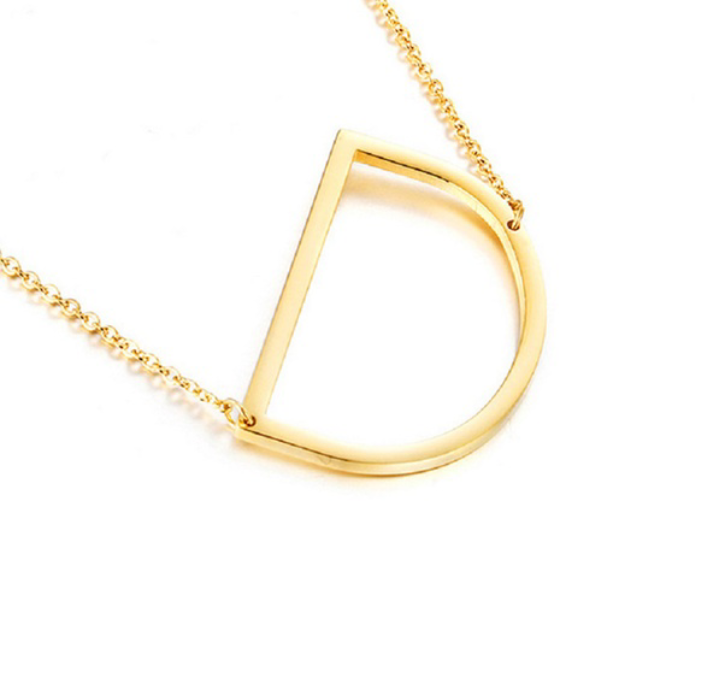 18K Gold-Plated Sideway Initial Necklace - Yellow Gold - D