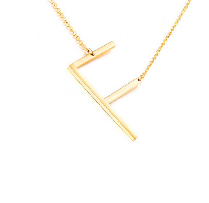 18K Gold-Plated Sideway Initial Necklace - Yellow Gold - F
