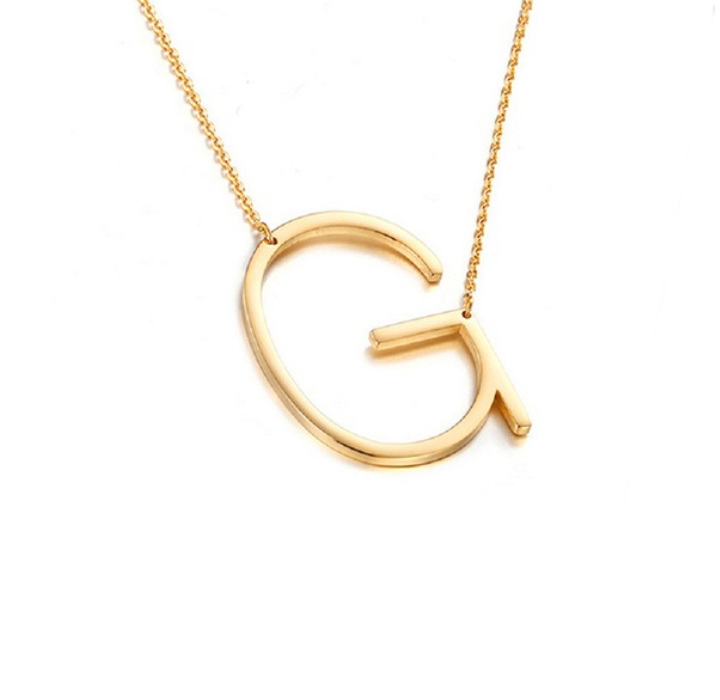 18K Gold-Plated Sideway Initial Necklace - Yellow Gold - G