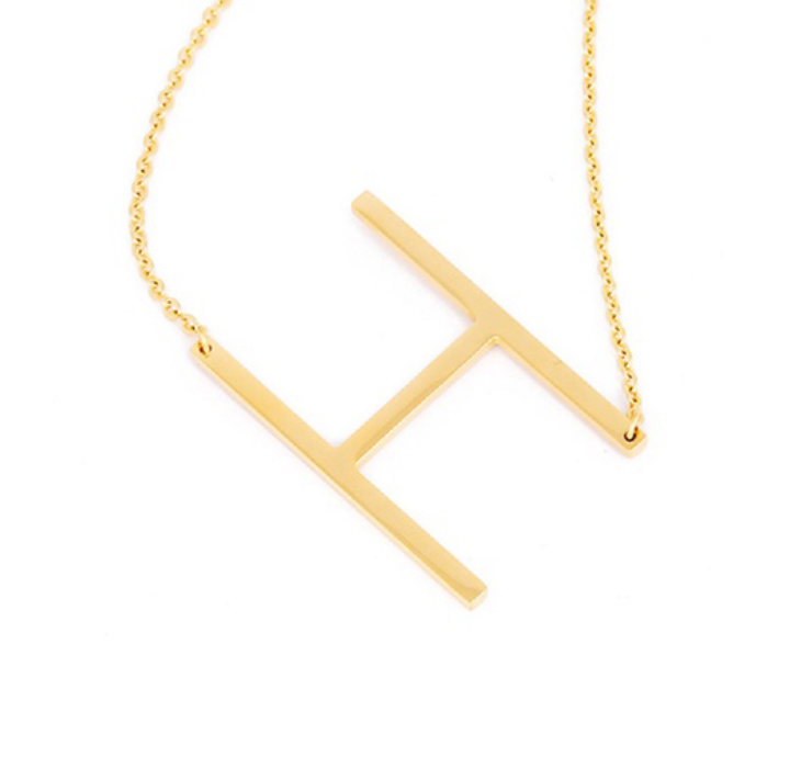 18K Gold-Plated Sideway Initial Necklace - Yellow Gold - H