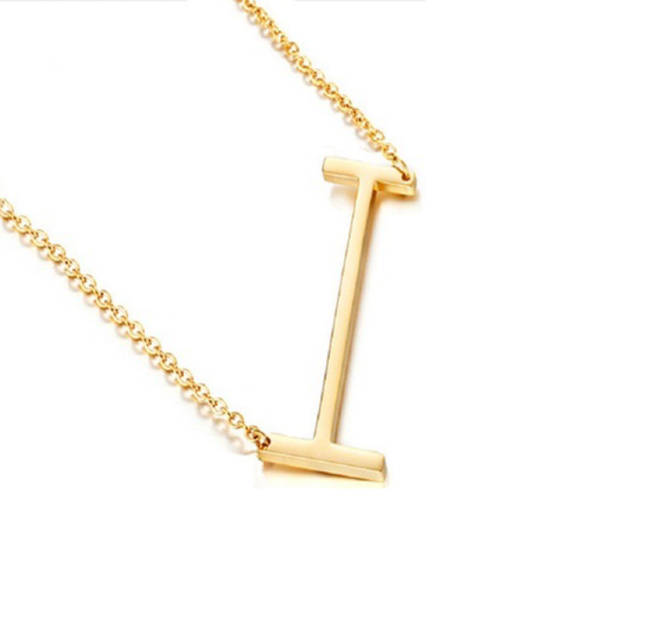18K Gold-Plated Sideway Initial Necklace - Yellow Gold - I