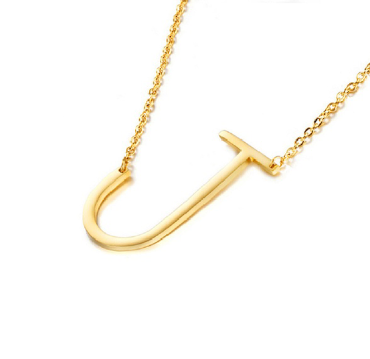 18K Gold-Plated Sideway Initial Necklace - Yellow Gold - J