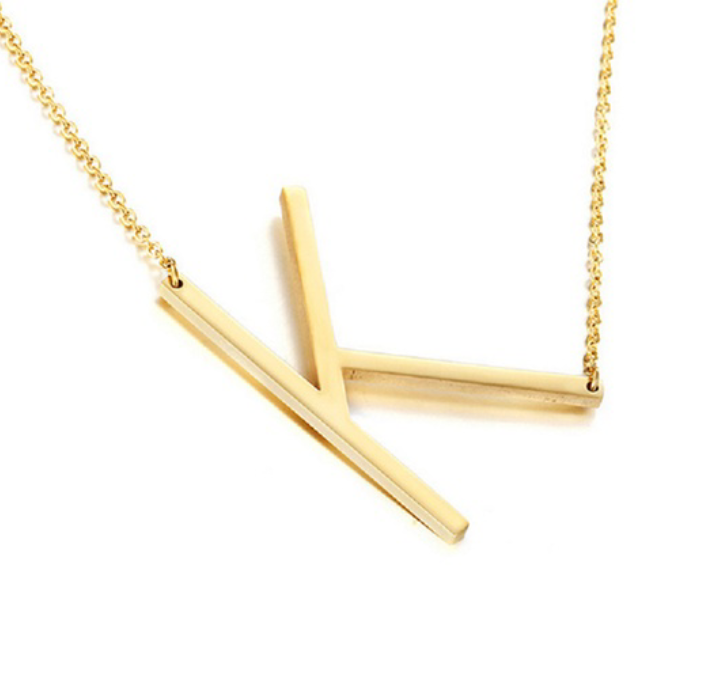 18K Gold-Plated Sideway Initial Necklace - Yellow Gold - K