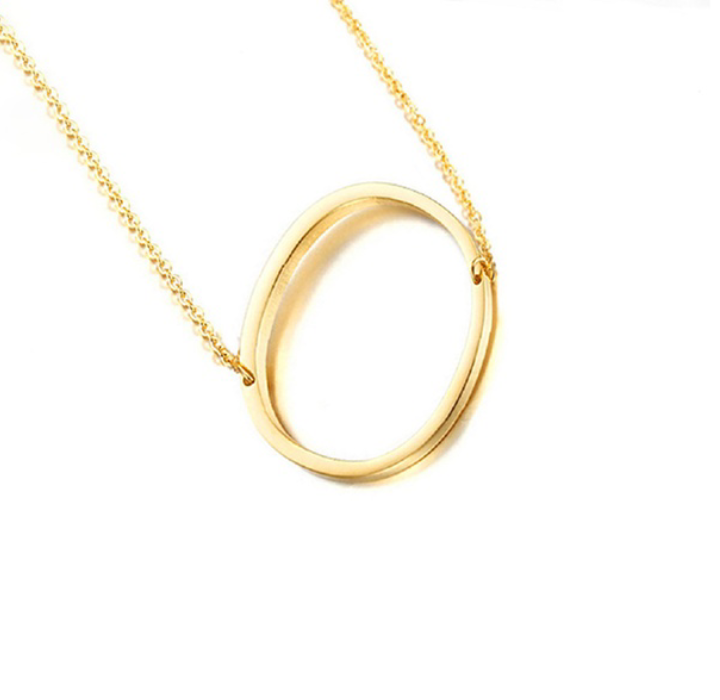 18K Gold-Plated Sideway Initial Necklace - Yellow Gold - O