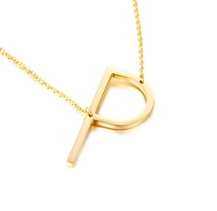 18K Gold-Plated Sideway Initial Necklace - Yellow Gold - P