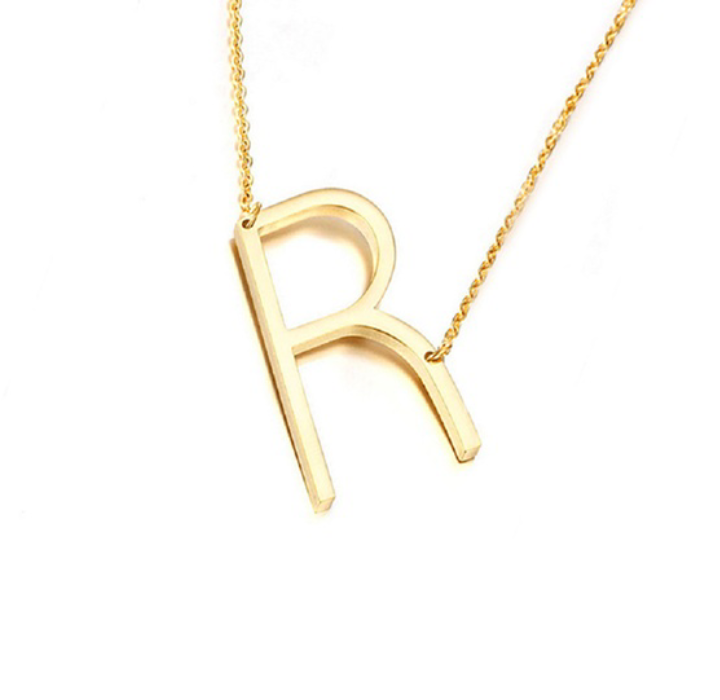 18K Gold-Plated Sideway Initial Necklace - Yellow Gold - R