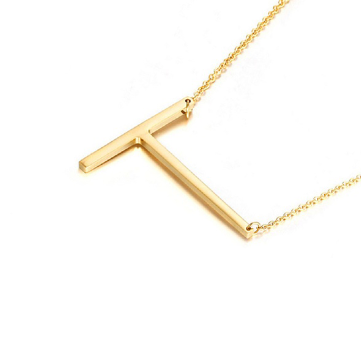 18K Gold-Plated Sideway Initial Necklace - Yellow Gold - T