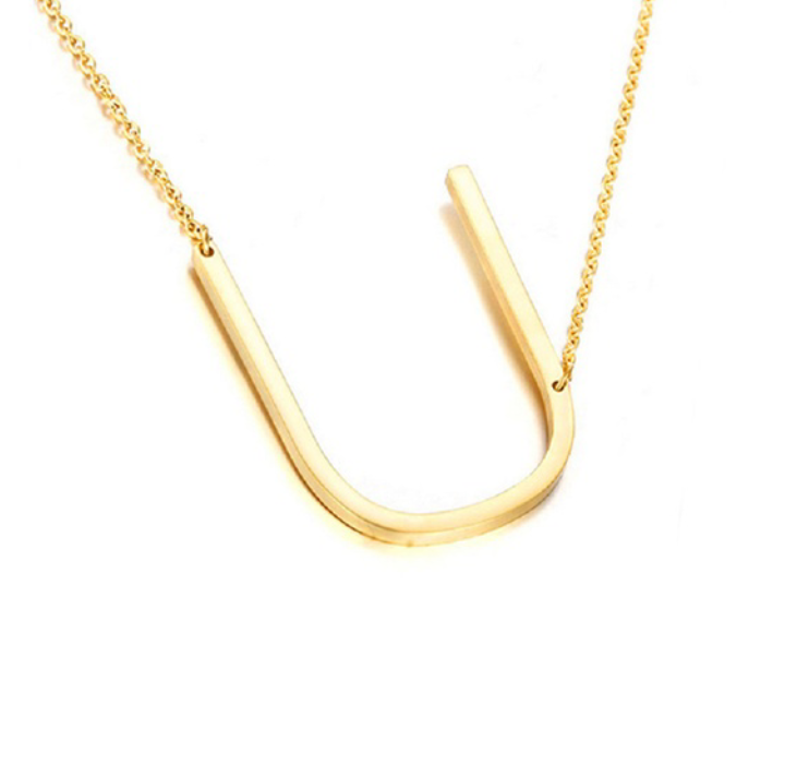18K Gold-Plated Sideway Initial Necklace - Yellow Gold - U