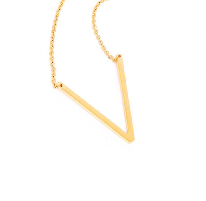 18K Gold-Plated Sideway Initial Necklace - Yellow Gold - V