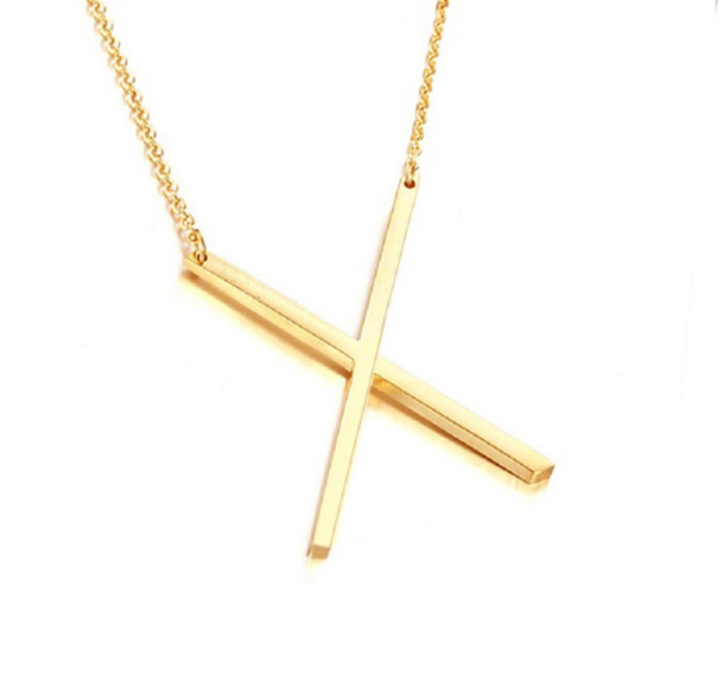 18K Gold-Plated Sideway Initial Necklace - Yellow Gold - X