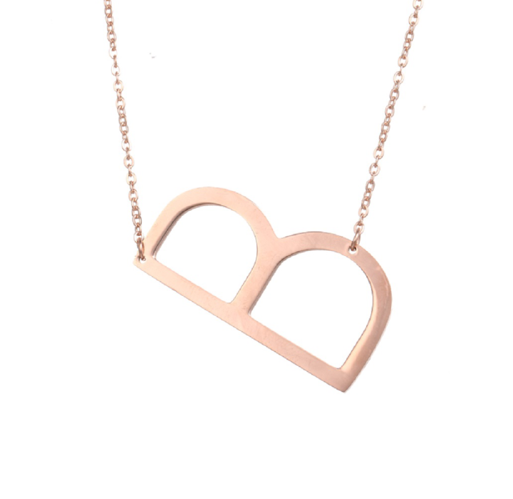 18K Gold-Plated Sideway Initial Necklace - Rose Gold - B