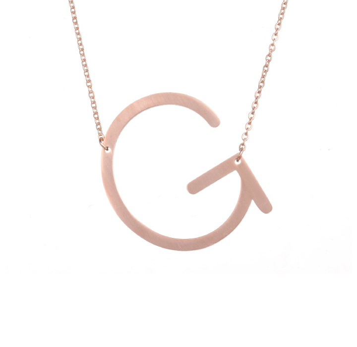 18K Gold-Plated Sideway Initial Necklace - Rose Gold - G