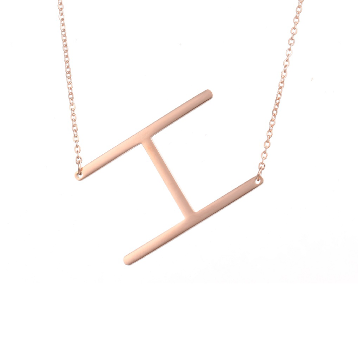 18K Gold-Plated Sideway Initial Necklace - Rose Gold - H