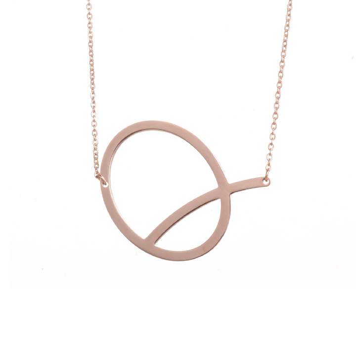 18K Gold-Plated Sideway Initial Necklace - Rose Gold - Q
