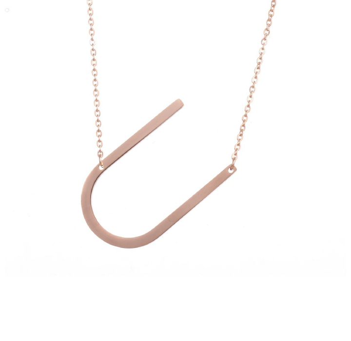 18K Gold-Plated Sideway Initial Necklace - Rose Gold - U