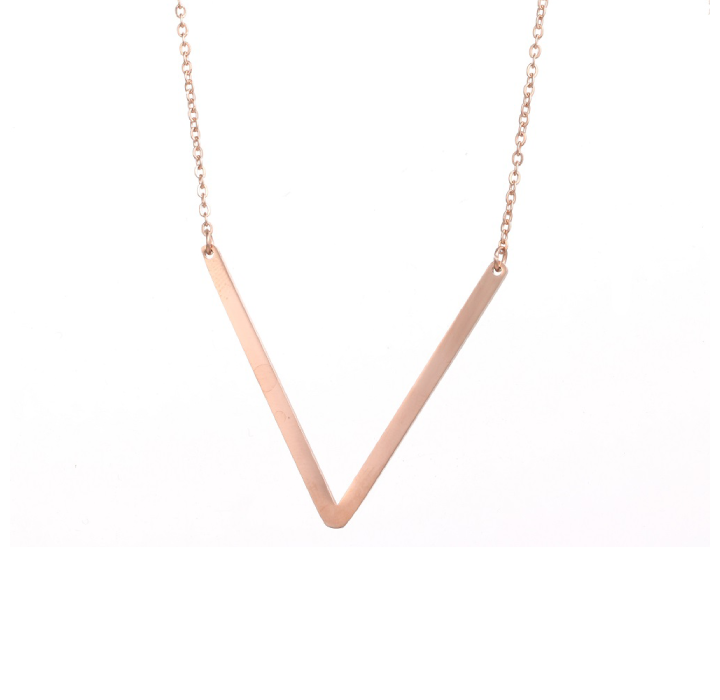 18K Gold-Plated Sideway Initial Necklace - Rose Gold - V