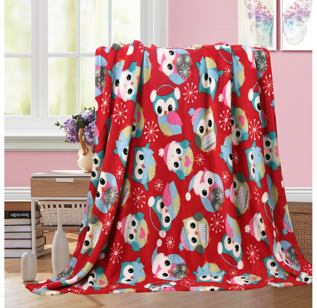 Noble House Soft Fleece Winter Holiday Throw Blanket - Holiday Owls